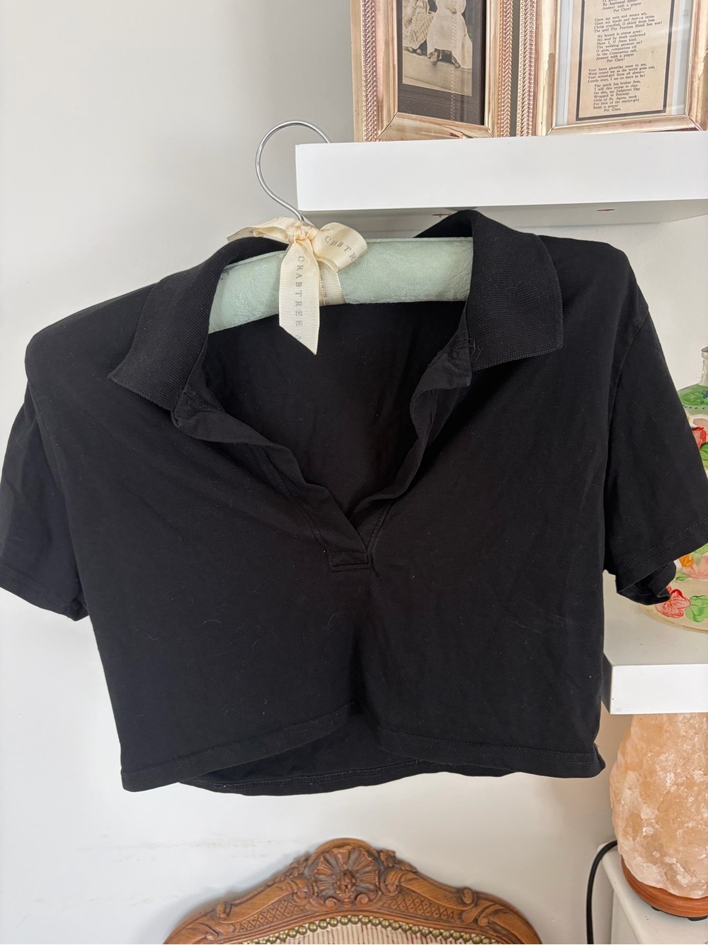 H&M Black Cropped Polo Top